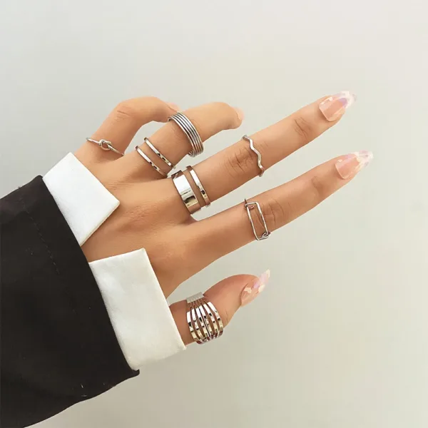 Trendy Geometric Cross Rings Set for Women - Image 9