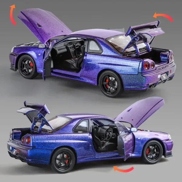 1:24 Alloy Nissan GTR R34 Diecast Car Model - Image 3