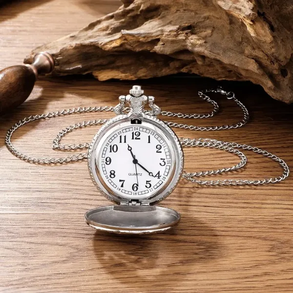 Antique Steam Train Pocket Watch with Chain - Image 3