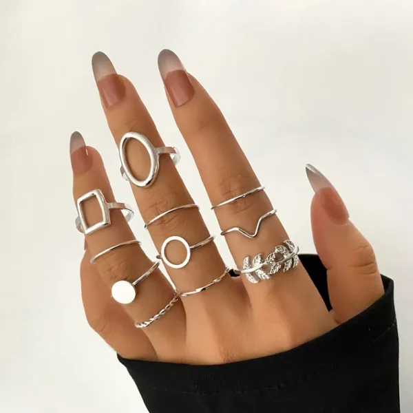 Trendy Geometric Cross Rings Set for Women - Image 7