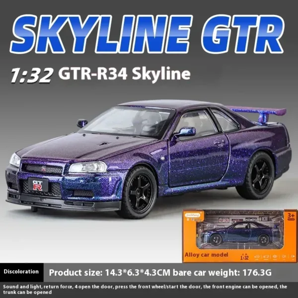 1:32 Nissan GTR R34 Diecast Model Car - Image 14