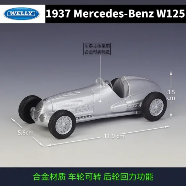 WELLY 1:36 1937 Mercedes-Benz W125 Model Car - Image 2