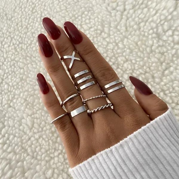 Trendy Geometric Cross Rings Set for Women - Image 14