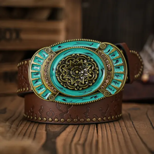 Vintage Floral Carved PU Leather Belt - Image 4