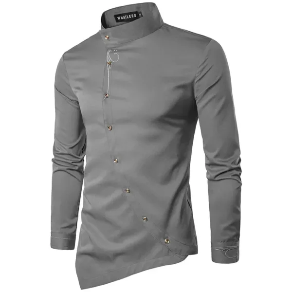 Men's Vintage Irregular Hem Dress Shirt - Image 4