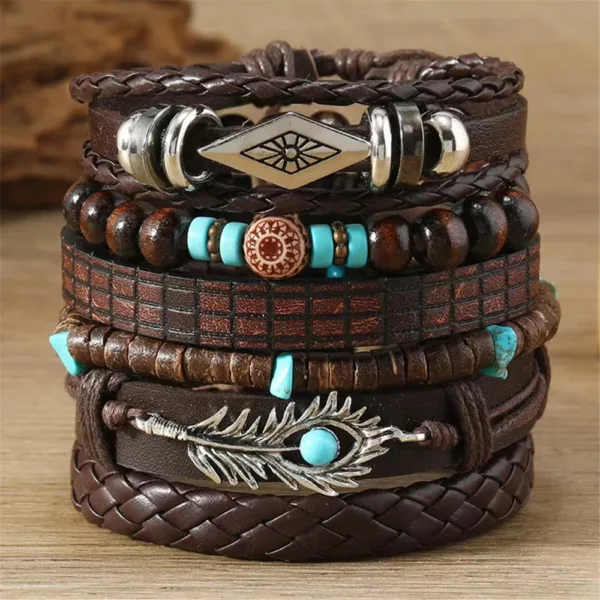 Bohemian Leather Wrap Bracelets Set of 5-6