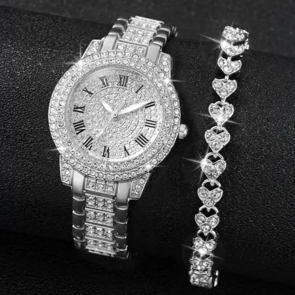 Women's Full Diamond Quartz Watch and Bracelet Set - Image 5