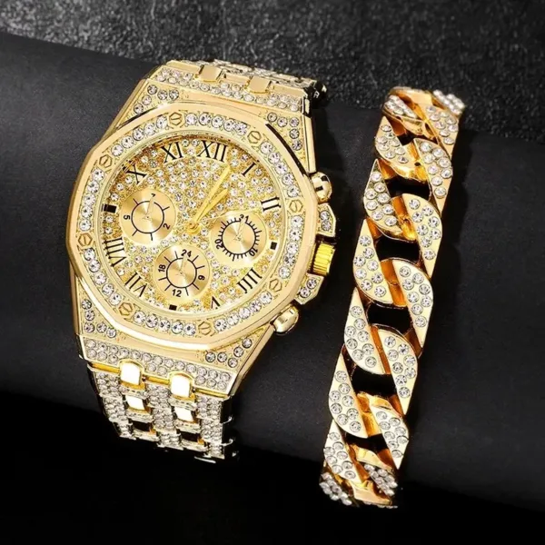 Gold Luxury Quartz Watch with Bracelet Set - Image 7