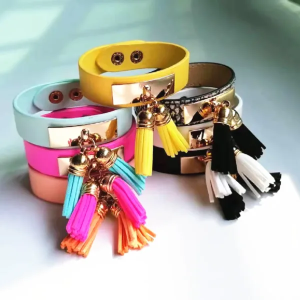 Neon Leather Tassel Bracelets for Women - Image 4