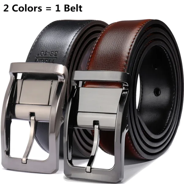 Men's Reversible Leather Belt with Rotating Buckle