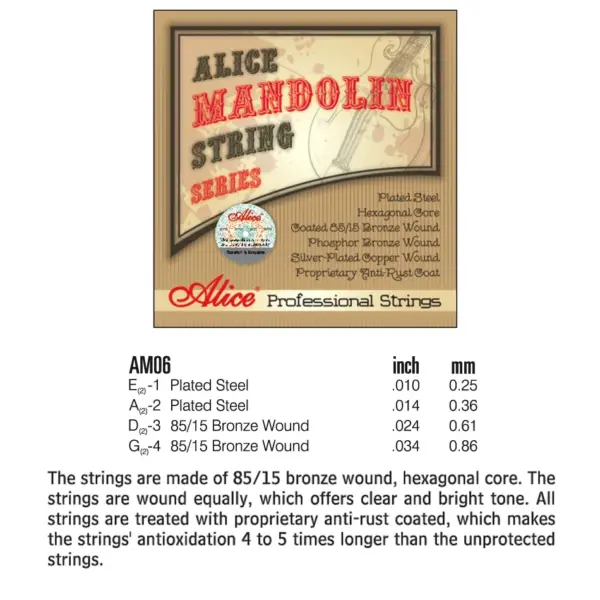 Alice AM06 Mandolin Strings Set Coated 4 Strings - Image 6