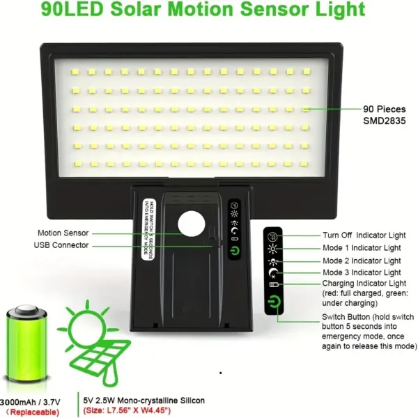 Solar Motion Sensor Flood Lights with 90 LEDs - Image 6
