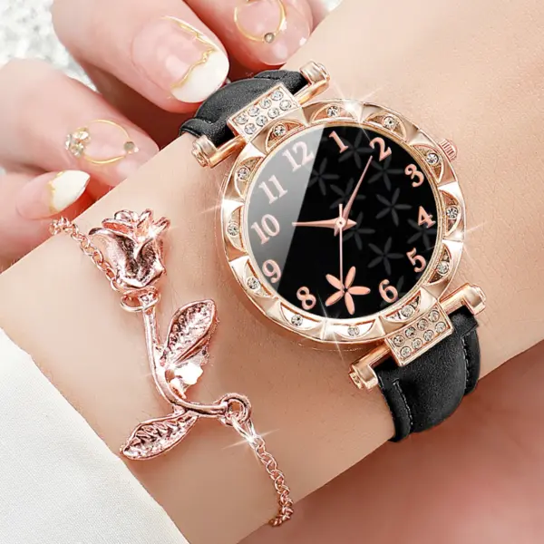 2PCS Women's Floral Dial Watch and Bracelet Set - Image 3