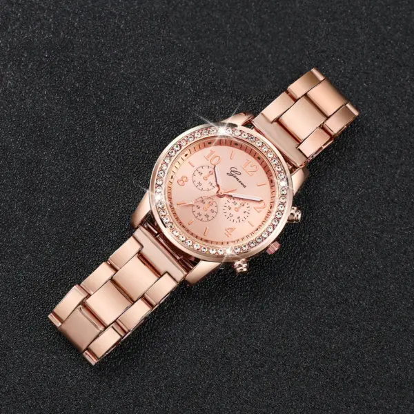 2PCS Rose Gold Women's Analog Watch Bracelet Set - Image 4