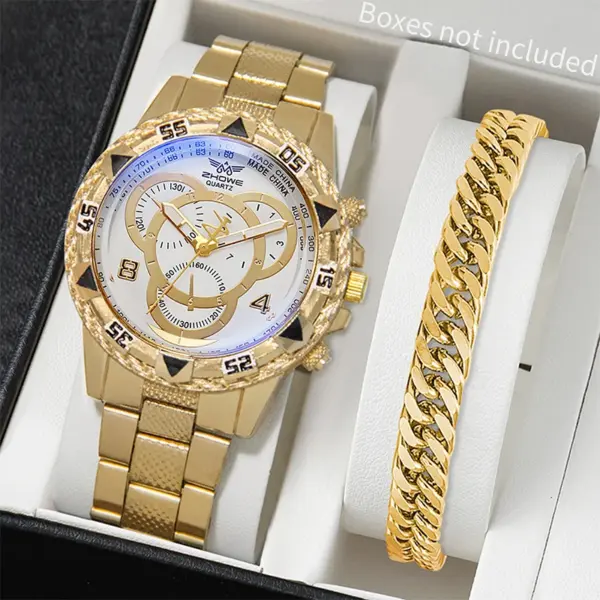 2pcs Fashion Men's Analog Quartz Watch Set - Image 2