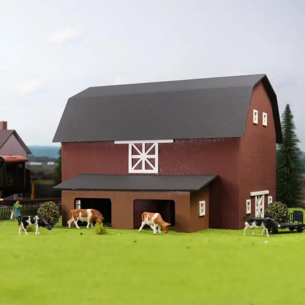 HO Scale Model Barn with Cows - Painted JZ8708