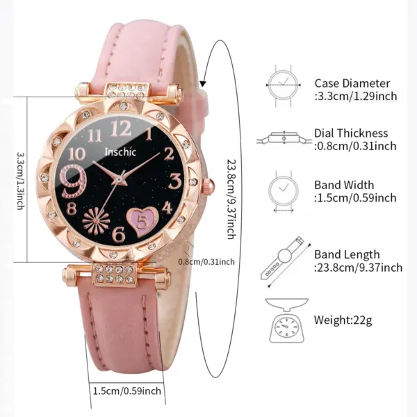 6PCS Heart Dial Women's Watch and Bracelets Set - Image 6