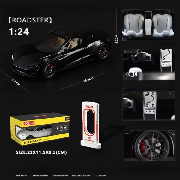 1:24 Scale Tesla Roadster Diecast Model Car - Image 8