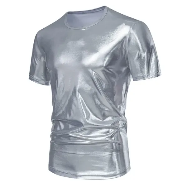 Men's Glossy Silver Gold Casual Party T-Shirt - Image 11