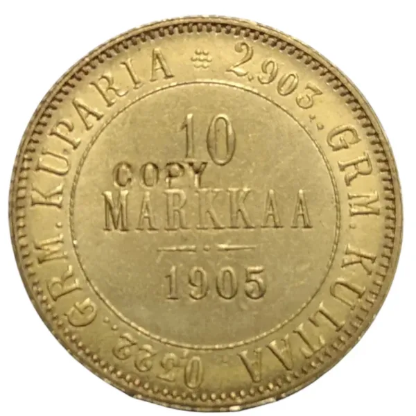 1905 Finland 10 Markkaa Gold Imitation Coin