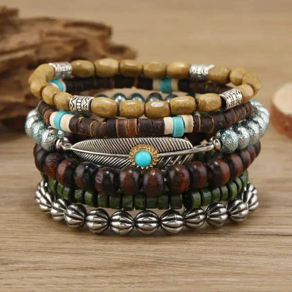 Adjustable Leather Beaded Wrap Bracelets Set - Image 17