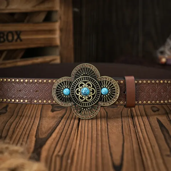 Vintage Floral Carved PU Leather Belt - Image 10