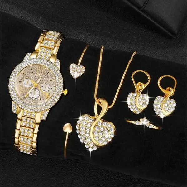 Gold Women's Quartz Watch Jewelry Set - Image 7