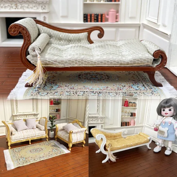 Miniature Wooden Sofa for 1:12 Dollhouse