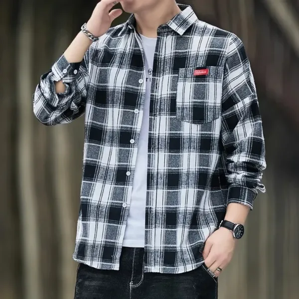 Men's Casual Flannel Plaid Shirt - Long Sleeve - Image 2