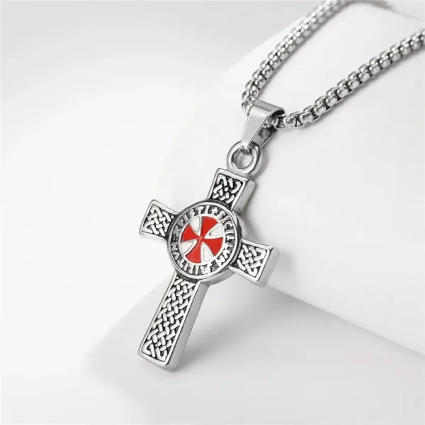 Punk Red Cross Templar Pendant Necklace