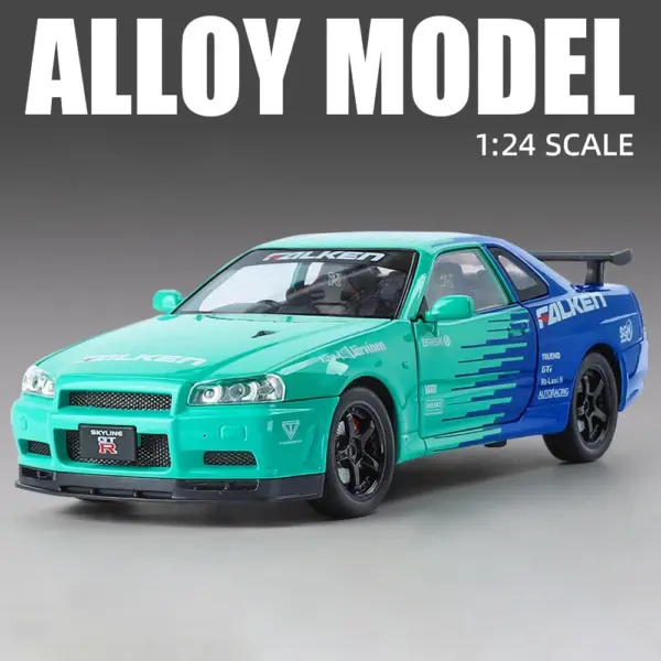 1:24 Nissan Skyline GTR R34 Alloy Model Car - Image 9