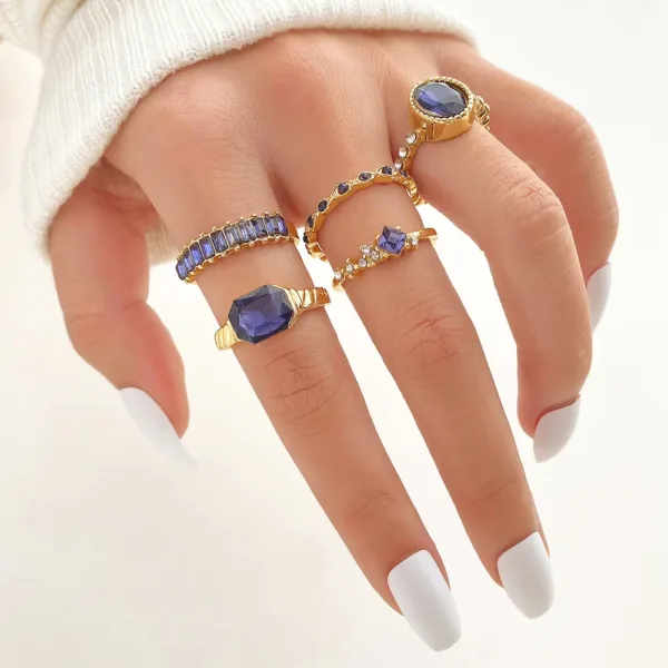 Bohemian Blue Crystal Rings Set for Women