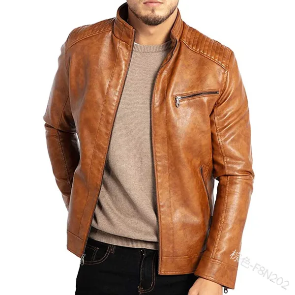 Men's Casual Punk Style Leather Jacket - Image 3