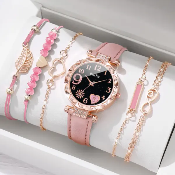 6PCS Heart Dial Women's Watch and Bracelets Set