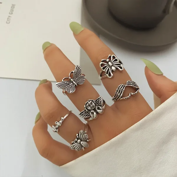 Punk Palm Hollow Ring Set for Unisex - Image 15