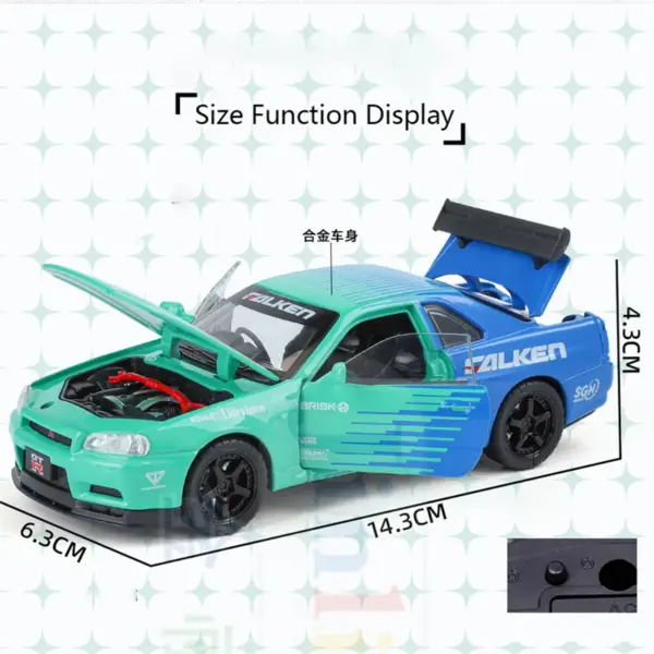 1:32 Nissan Skyline GTR R34 Alloy Model Car - Image 2