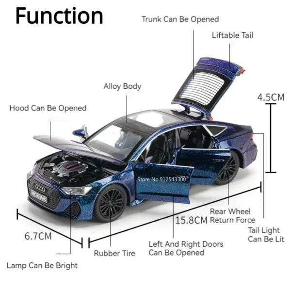 1:32 Audi RS7 Diecast Model with Sound and Light - Image 2