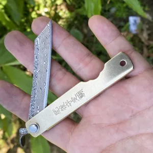 Damascus Folding Blade Knife with Copper Handle