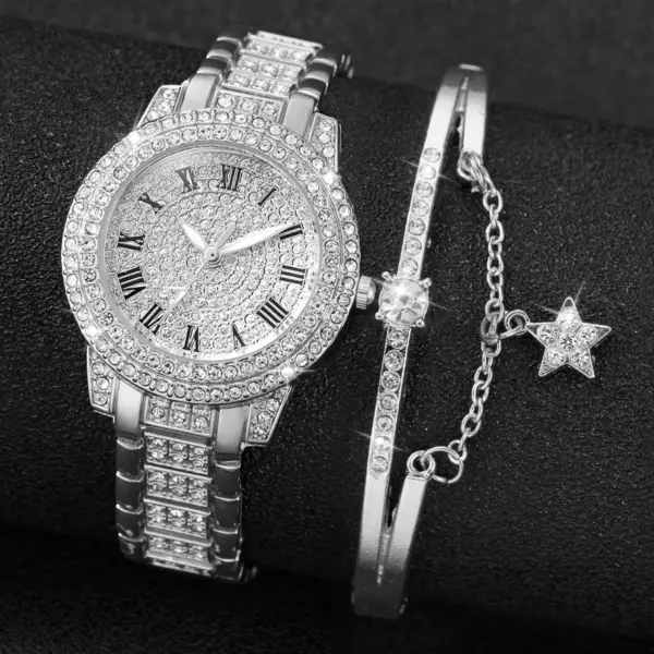 Women's Full Diamond Quartz Watch and Bracelet Set - Image 7