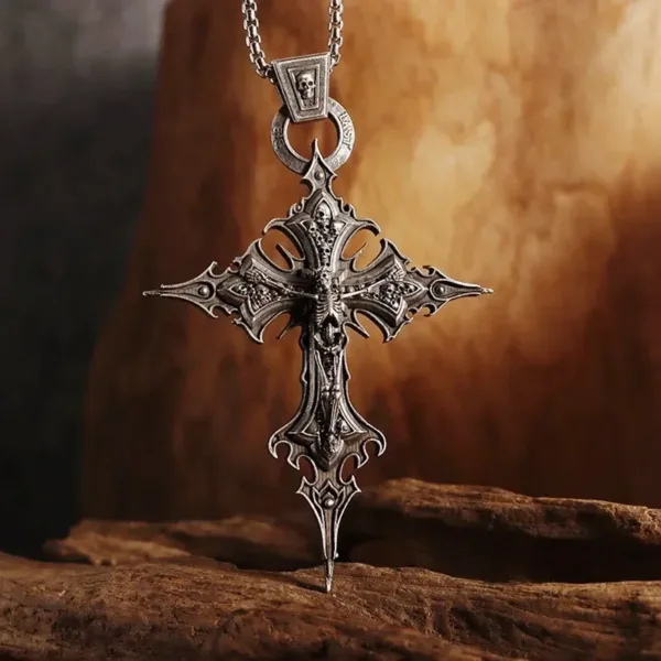 Neo-Gothic Purgatory Cross Pendant Necklace - Image 11