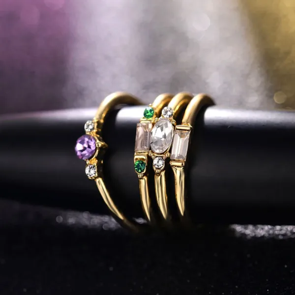 Colorful Crystal Gold Ring Set for Women - Image 2