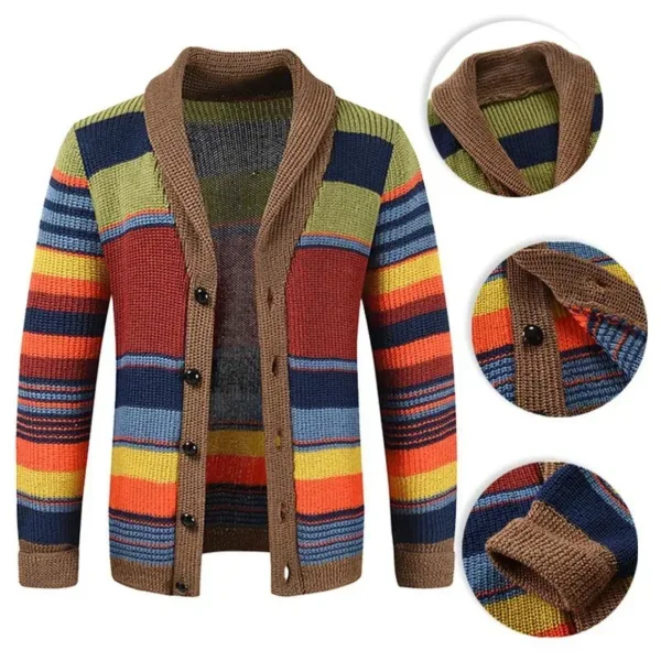 Men's V-Neck Patchwork Cardigan Sweater