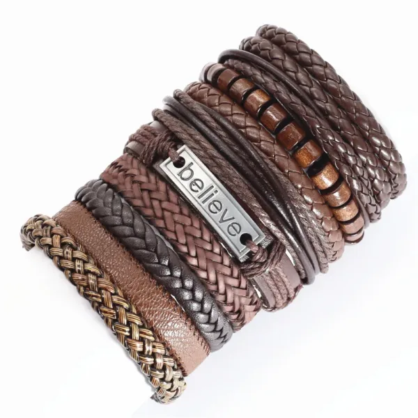 Brown Woven Leather Wrap Bracelets Set of 10 - Image 26