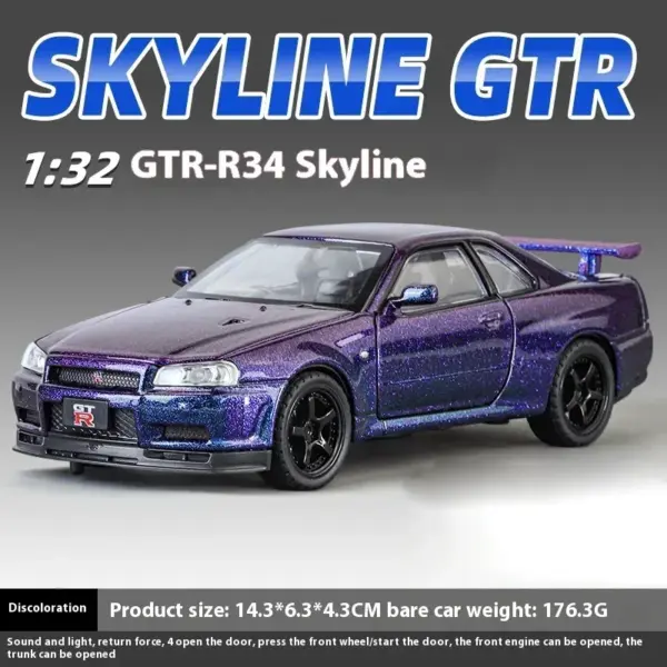 1:32 Nissan GTR R34 Diecast Model Car - Image 13