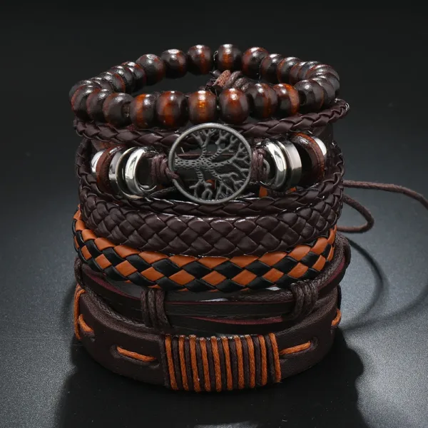 6 Piece Adjustable Leather Wrap Bracelets Set - Image 5