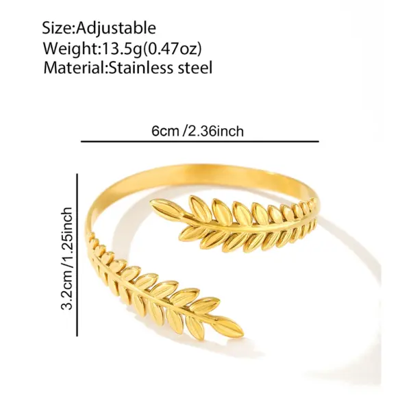 Chic Stainless Steel Leaf Cuff Bracelet for Women - Image 5