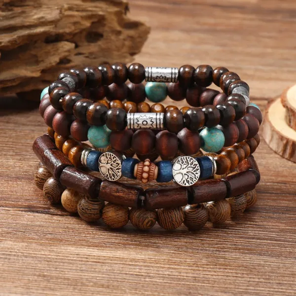 Vintage Bronze Tree Charm Leather Bracelets Set - Image 3