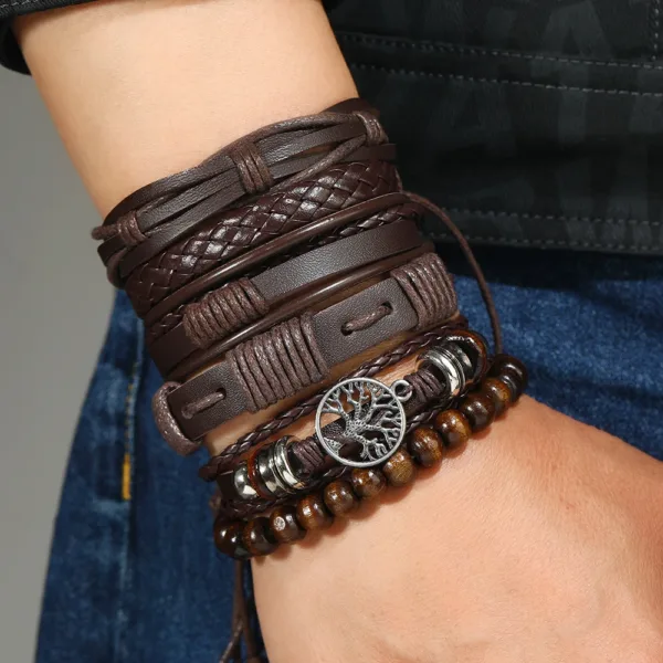 6 Piece Adjustable Leather Wrap Bracelets Set - Image 6