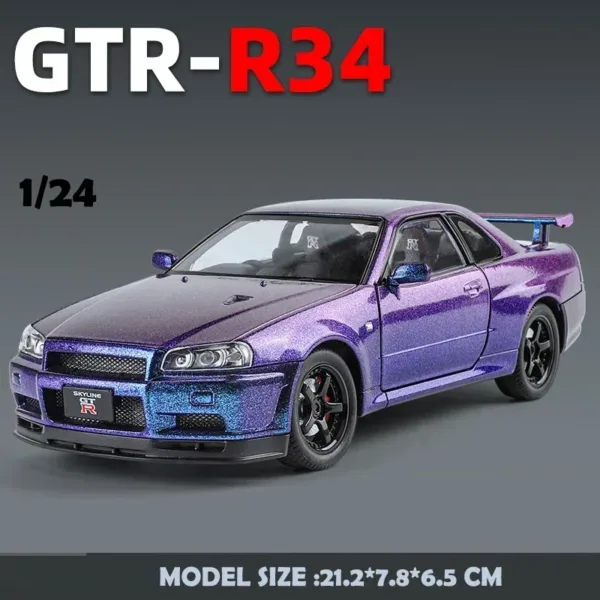 1:24 Alloy Nissan GTR R34 Diecast Car Model - Image 12