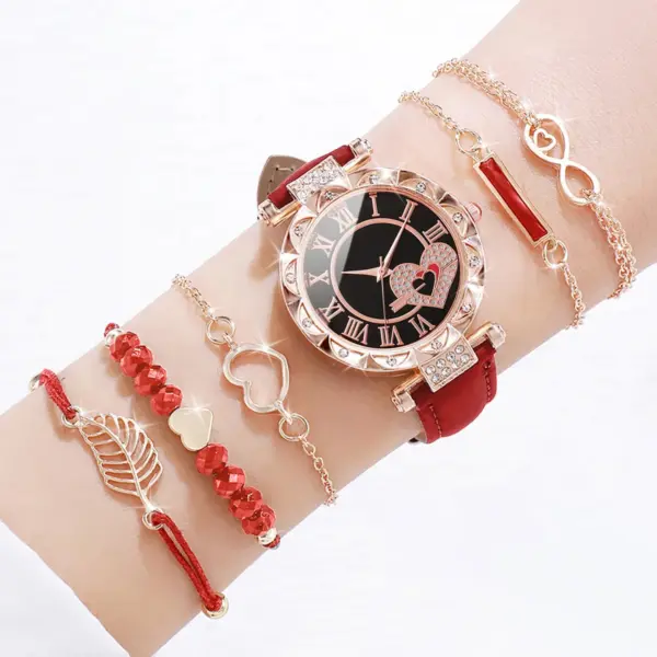 6PCS Women's Heart Dial Quartz Watch Set - Image 4